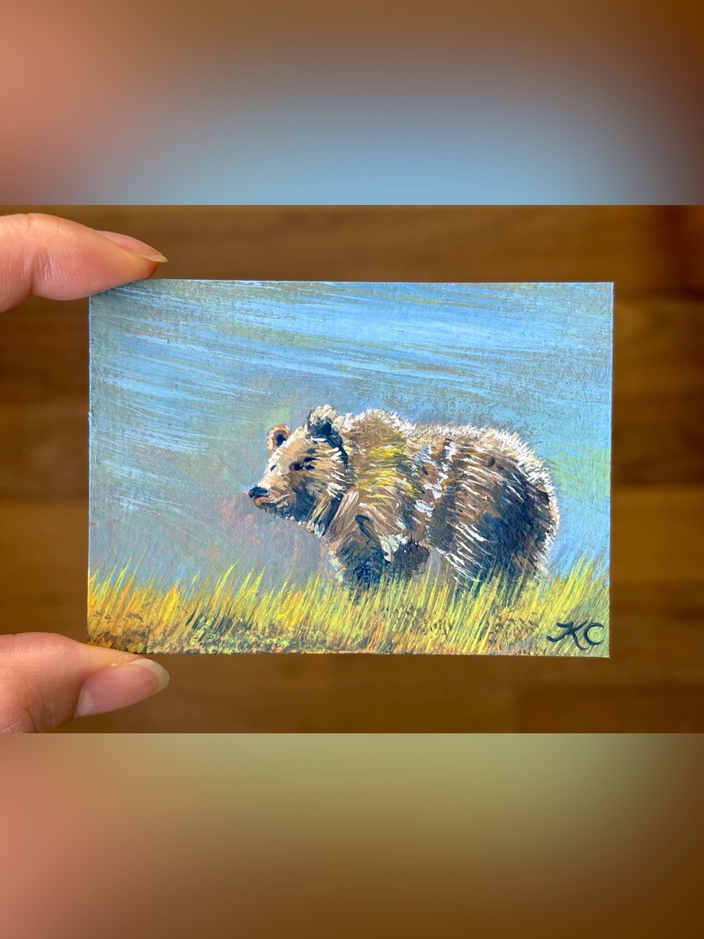 ACEO Original Grizzly Bear Wild Landscape Acrylic - PaperTrailbyKC